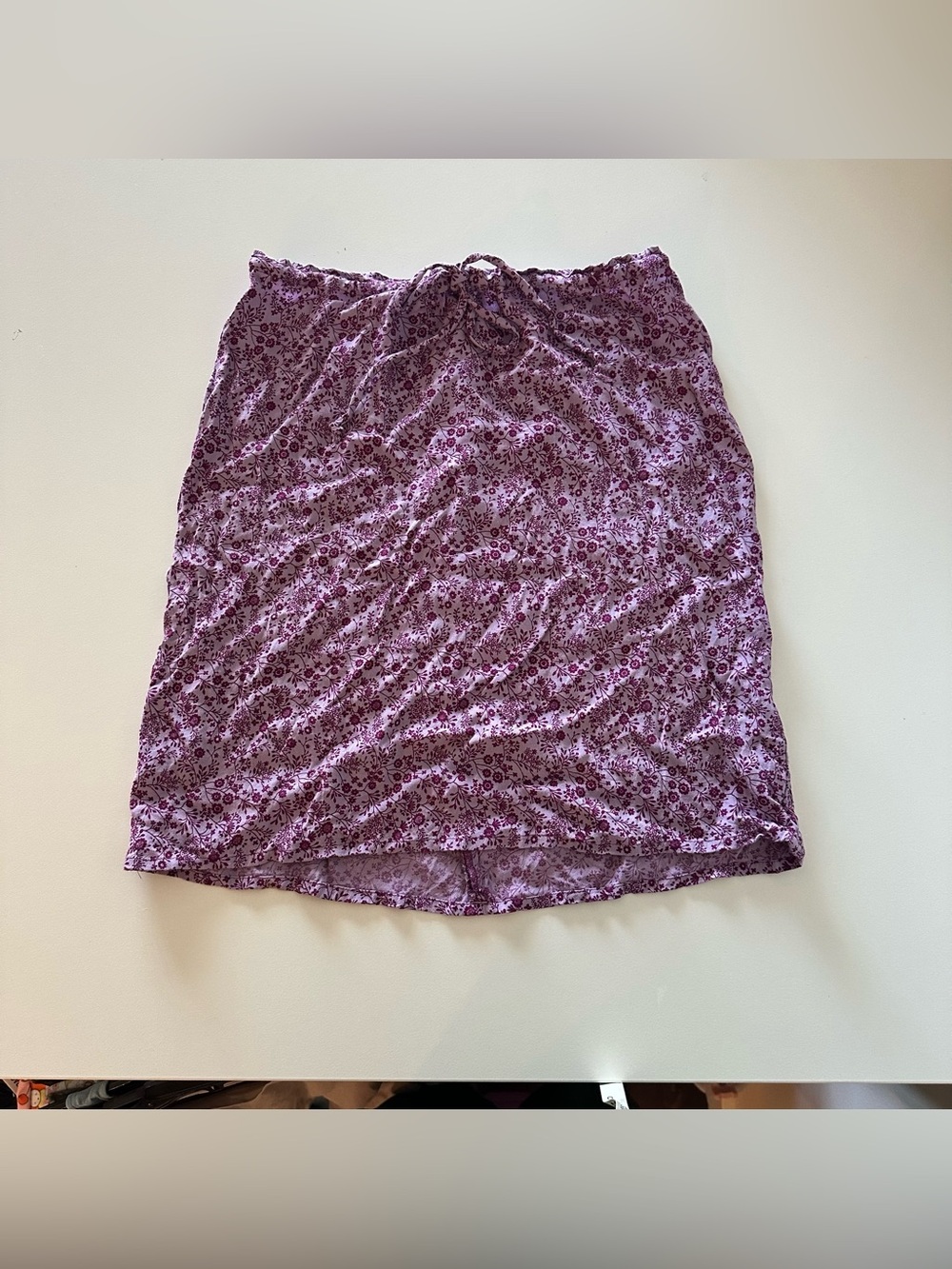 Vintage Y2K Espirit Purple Floral Tie Waist Skirt Ditsy 7/8 Boho Fairycore